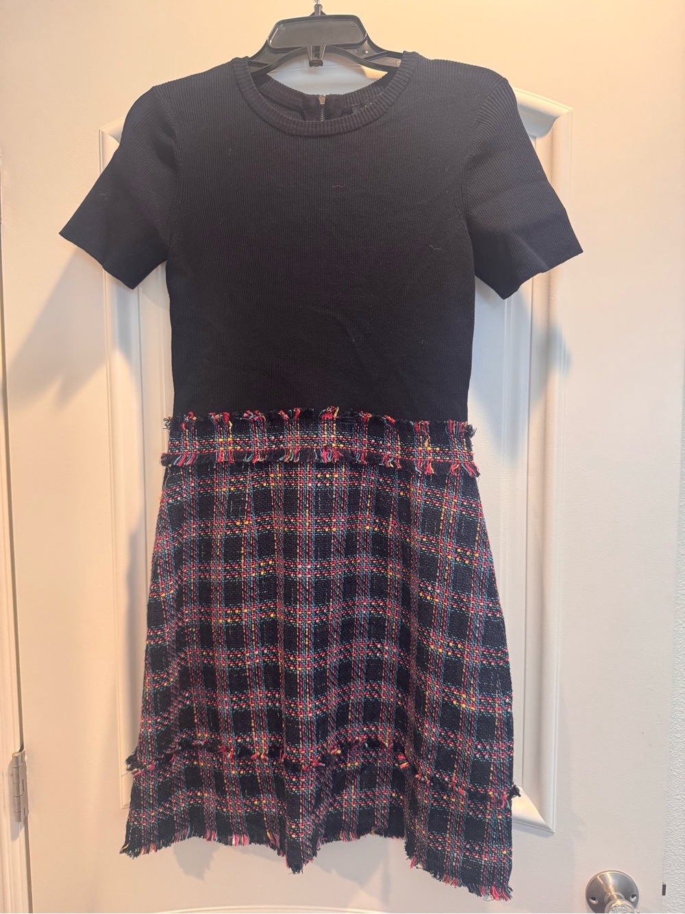 Blue Knot Top Plaid Tweed Skirt Dress